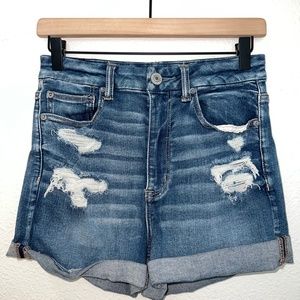 American Eagle AE Distressed Next Level Stretch Curvy Hi Rise Shortie Shorts